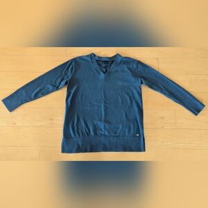 🧥 Tommy Hilfiger V-Neck Cotton Sweater | Women’s Size Large | Dark Teal / Navy